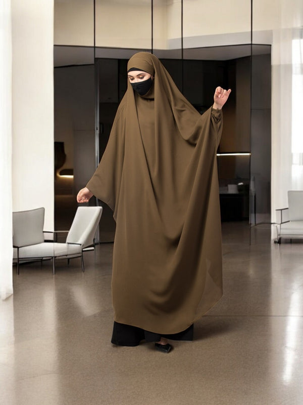 Olive full length single piece jilbab with adjustable mouthpiece