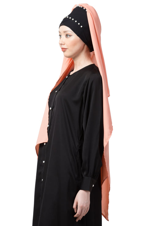 Peach Embroidered Georgette Hijab