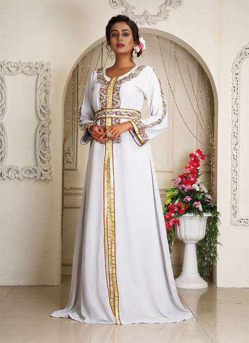 Light grey takchita evening party wear dubai kaftan for women