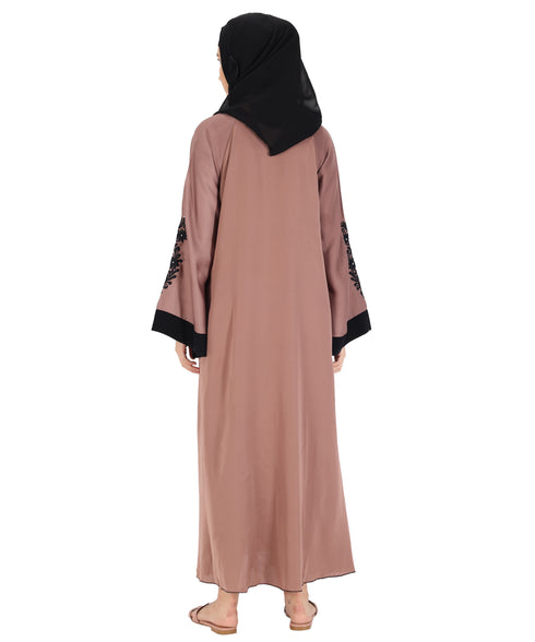 Beige embroidered nida abaya