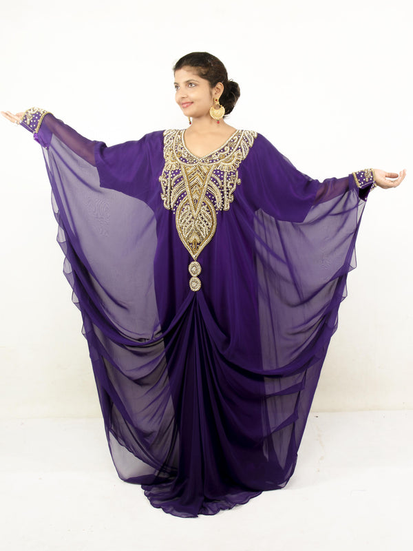 Navy blue embroidered georgette islamic kaftans