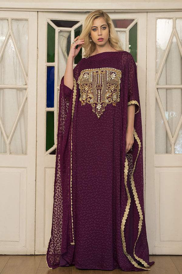 Violet arabic style hand made kaftan
