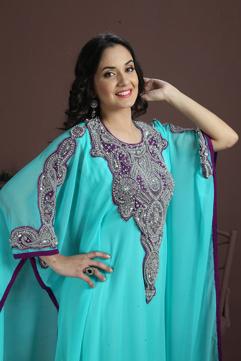 Dazzling blue fashionable hand made kaftan