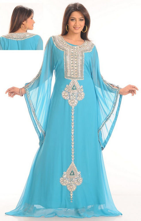 Sky Blue Georgette Embroidered Party Wear Kaftan