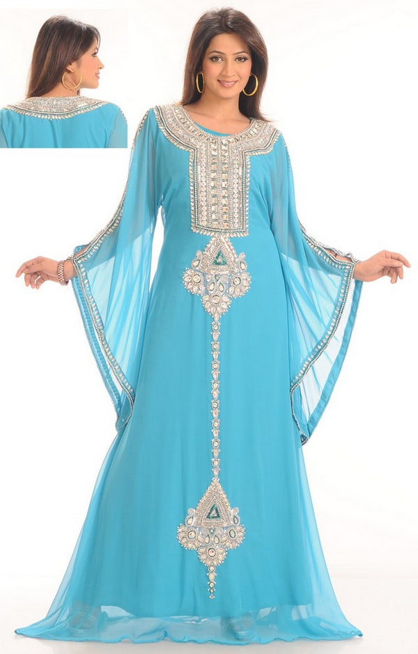 Sky Blue Georgette Embroidered Party Wear Kaftan