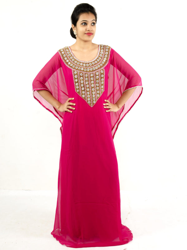Dark rani pink embroidered georgette islamic kaftan