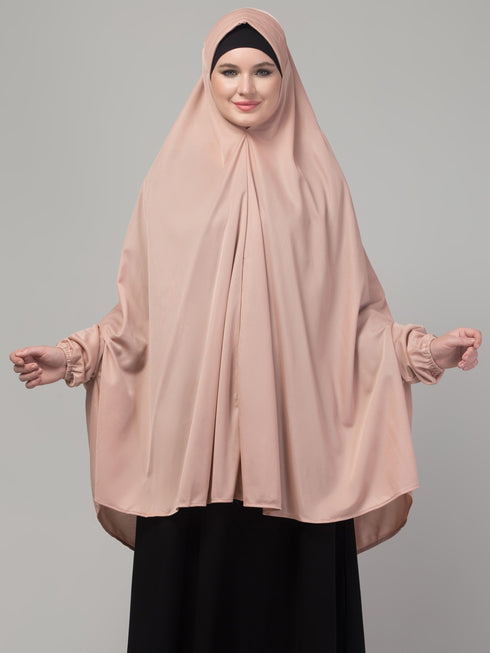 Mauve stretchable knee length jilbab cum prayer khimer hijab