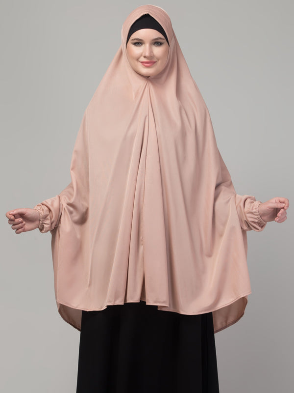 Mauve stretchable knee length jilbab cum prayer khimer hijab