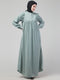 Sage waist frill cuff sleeves flare abaya with hijab