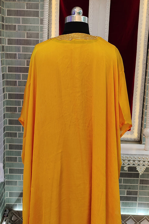 Golden yellow modern style satin chiffon african party wear kaftan
