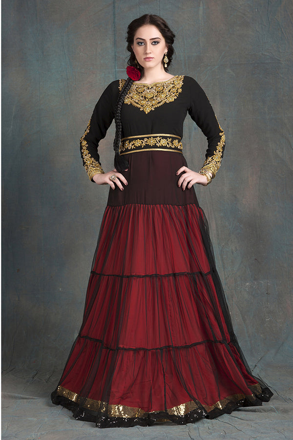 Hand beaded party wear gown black and red kaftan dress