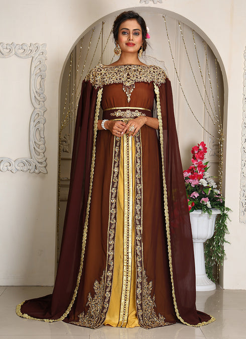 Brown Georgette Stone Work Kaftan