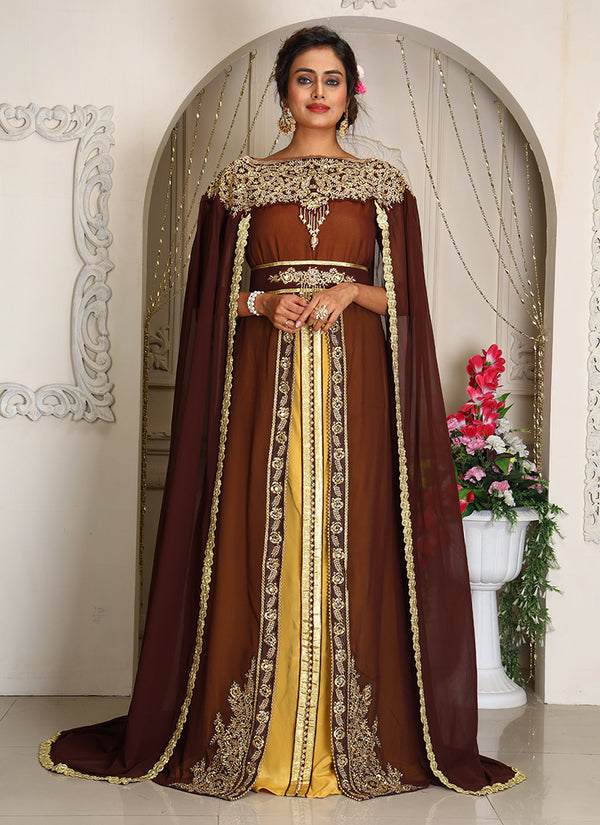 Brown Georgette Stone Work Kaftan