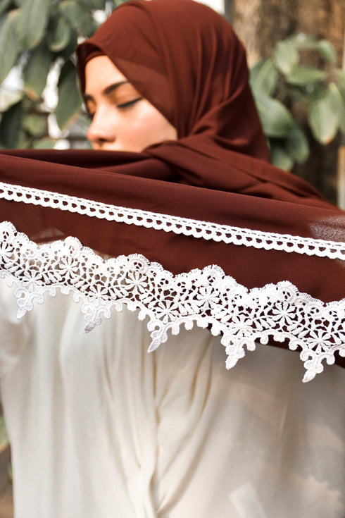 wrap my hijab georgette lace hijab dark brown