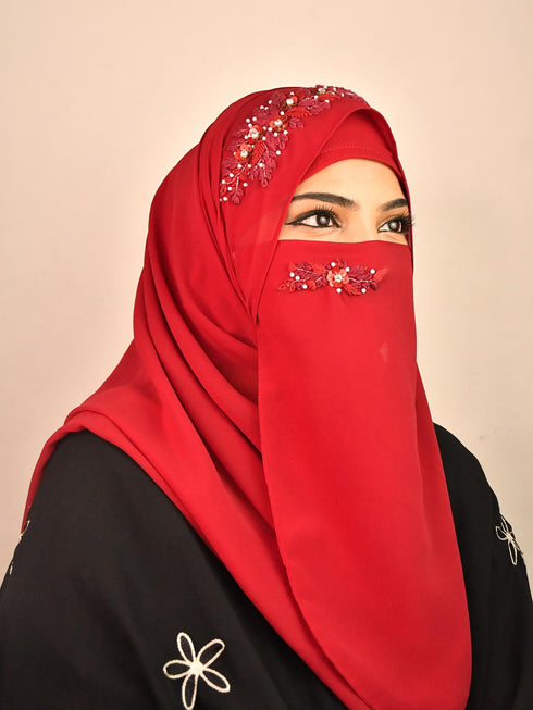 maroon party wear hijab with handwork naqab