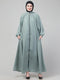 Sage matt nida front zip elastic sleeve abaya with hijab