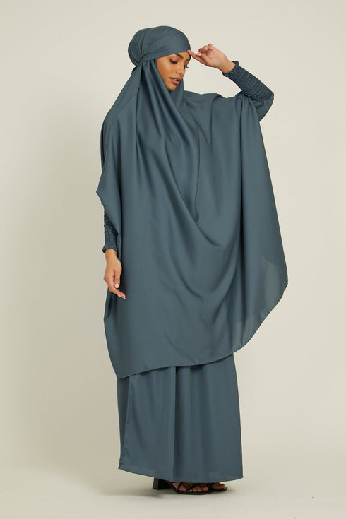 Grey plain crepe abaya