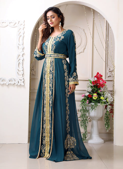 Arabic bottle green wedding designer moroccan kaftan