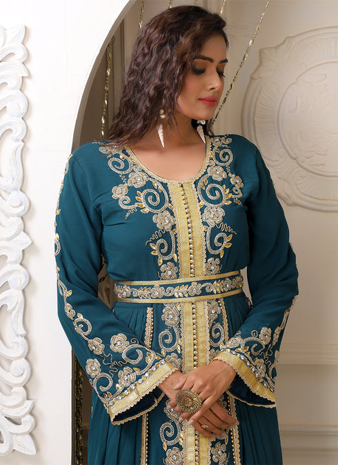 Arabic bottle green wedding designer moroccan kaftan