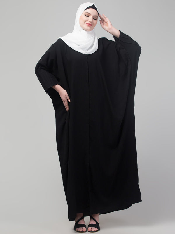 Black pintucks crinckled cey fabric kaftan abaya with hijab