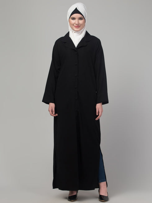 Black matt nida button abaya with hijab
