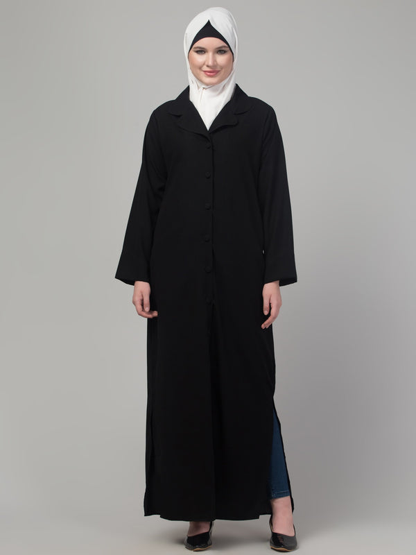 Black matt nida button abaya with hijab