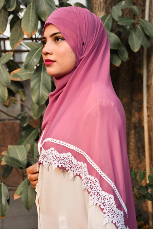 purple georgette ready-to-wear lace hijab