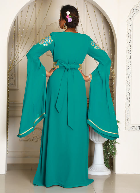 Seagreen takchita kaftan beautiful work modest party wear kaftan