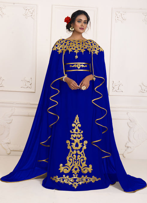 Blue and gold embroidery israeli dress islamic design kaftan takchita wedding party wear kaftan