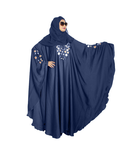 Blue embroidered art silk abaya