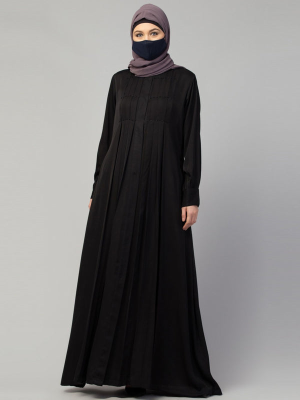 Front open abaya with beadwork and pleats