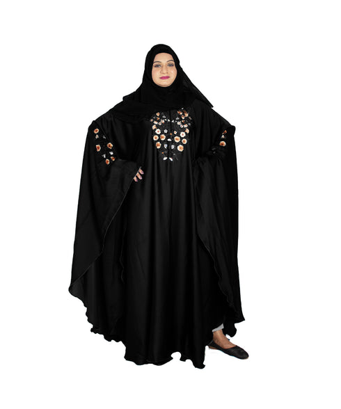 Black embroidered art silk abaya