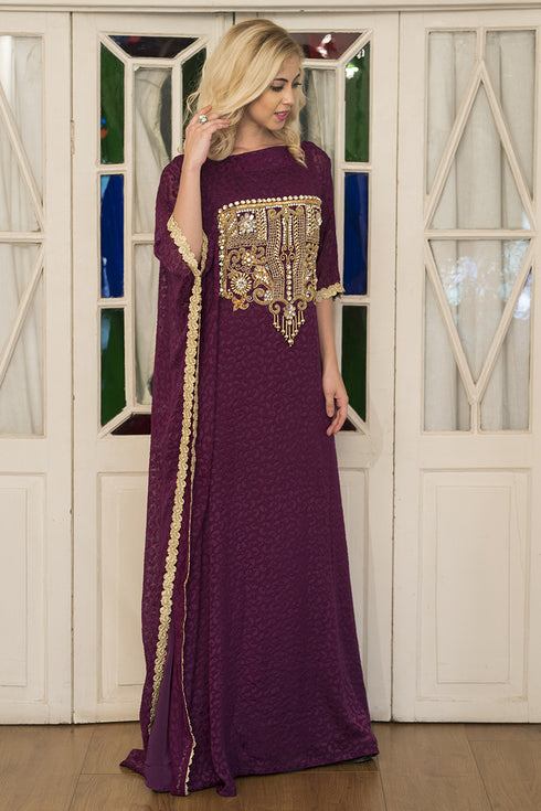 Violet arabic style hand made kaftan
