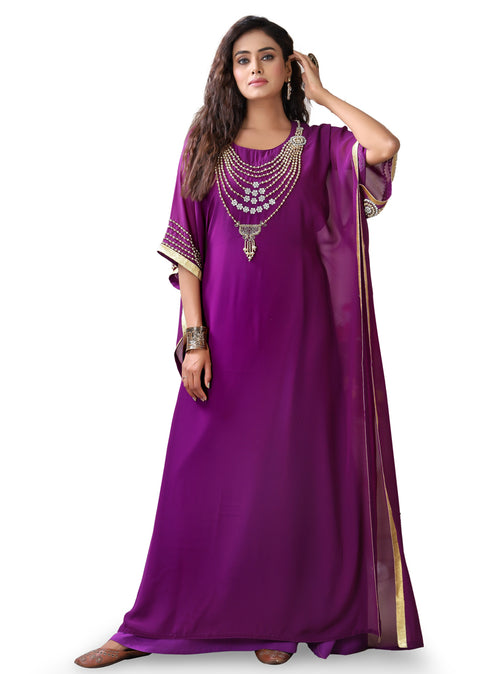 Purple color hand work unique style kaftan