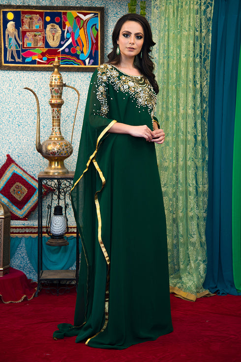 Dark green georgette designer kaftan