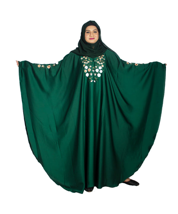 Green embroidered art silk abaya