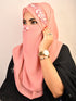 Pink party wear hijab scarf with handwork naqab