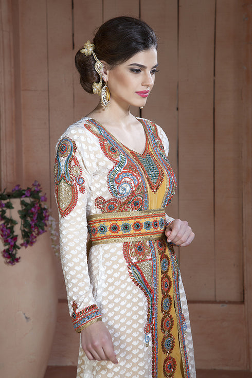 Off White Moroccan Party Wear Kaftan