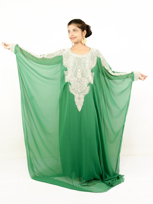 Green embroidered georgette islamic kaftans