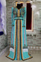 Mint firozi islamic designer embroidery kaftan israeli party wedding kaftan
