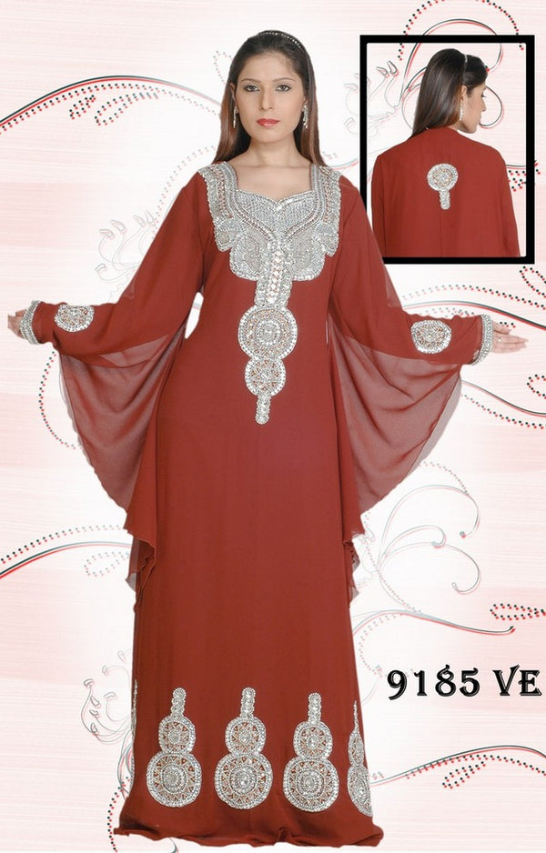 Brown embroidered georgette islamic-kaftans