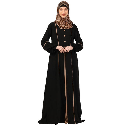 Black designer abaya with fashionable buttons