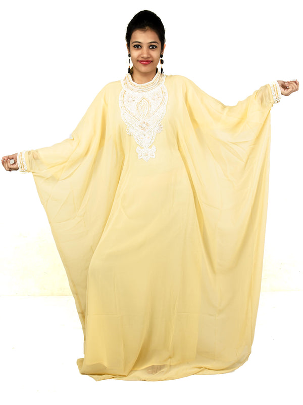 Beige embroidered georgette islamic kaftans