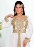 White embroidered georgette islamic kaftans With Sun-proof hijab.