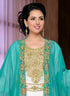 Sea-green embroidered georgette islamic kaftan