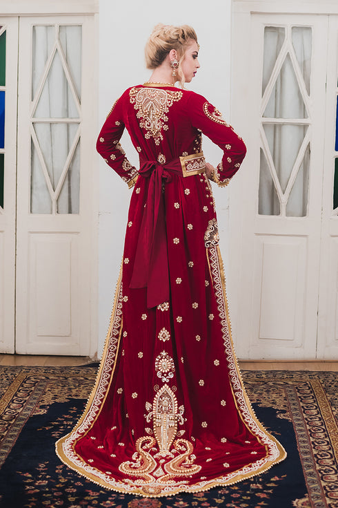 Maroon long sleeve arabic wedding kaftan