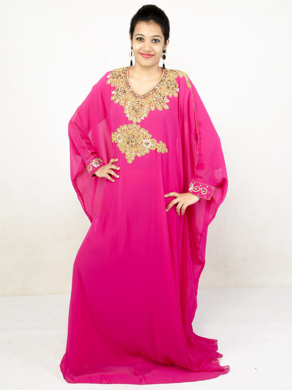 Rani pink embroidered georgette islamic kaftans