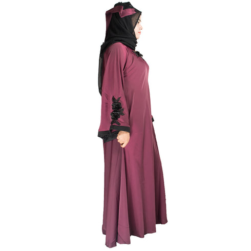 Maroon plain art silk abaya