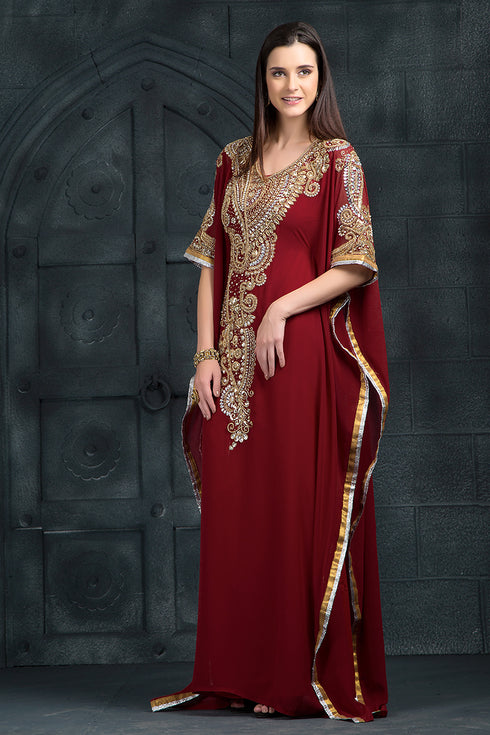 Maroon exclusive silk designer kaftan