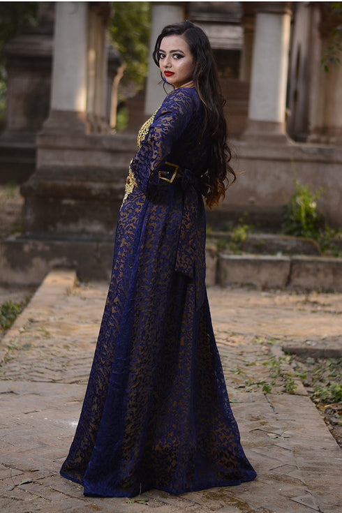 Blue and gold designer wedding kaftan